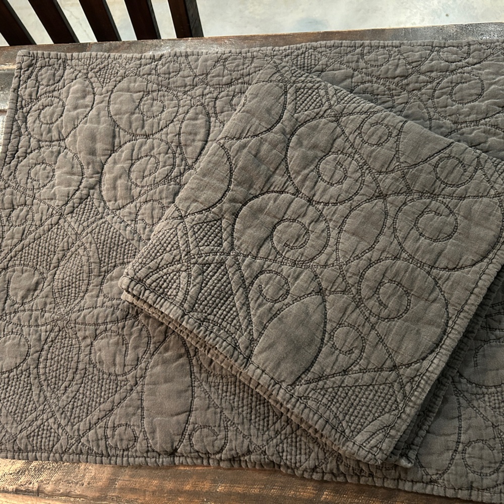 Pottery Barn Cotton Dark Gray Quilted Set of 2 (Euro + Standard) pillow shams